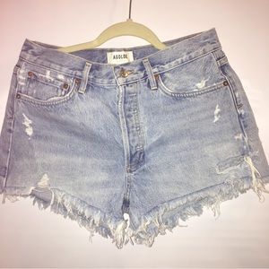 AGOLDE high rise heavy distressed jean shorts size 28